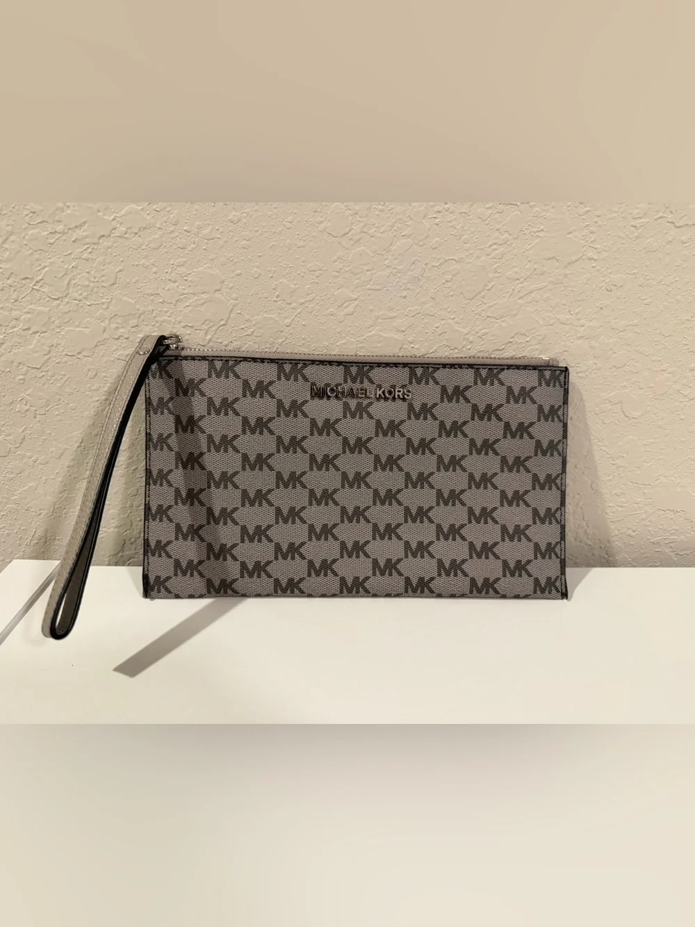 Michael Kors Gray MK Logo Wristlet Clutch